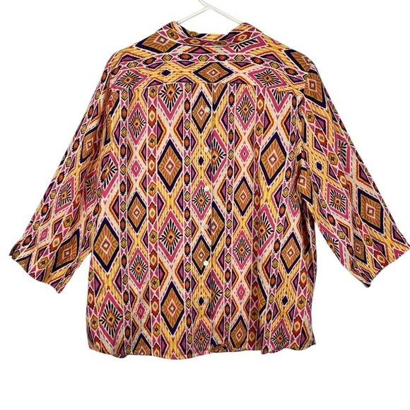 Chico’s 100% Linen No-Iron Multi-Colored Diamond Printed Blouse Sz. 3 (US XL/16) - Picture 5 of 14
